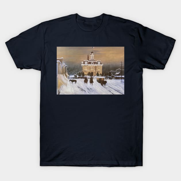 Courthouse Snow Oil on Canvas T-Shirt by Gallery Digitals